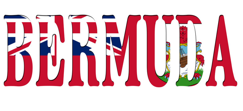 3d design illustration of the name of Bermuda. Filling letters with the flag of Bermuda. Transparent background.
