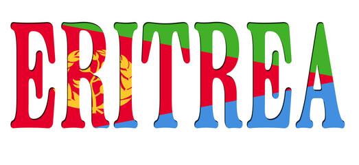 3d design illustration of the name of Eritrea. Filling letters with the flag of Eritrea. Transparent background.