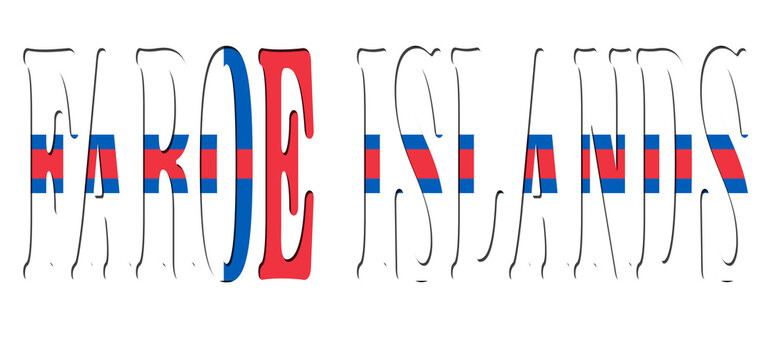 3d design illustration of the name of Faroe Islands. Filling letters with the flag of Faroe Islands. Transparent background.