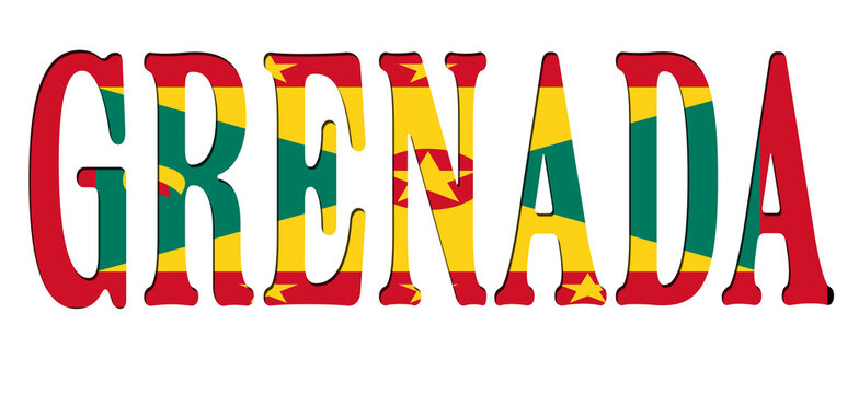 3d design illustration of the name of Grenada. Filling letters with the flag of Grenada. Transparent background.