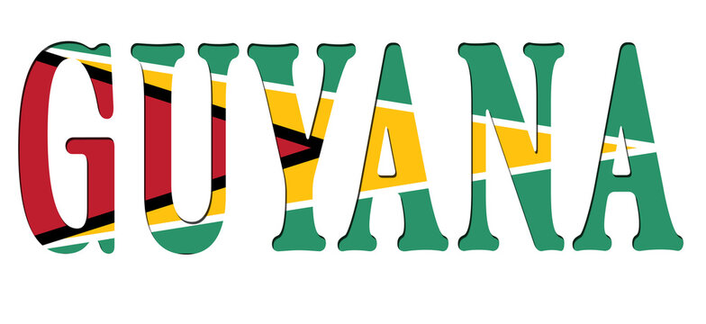 3d design illustration of the name of Guyana. Filling letters with the flag of Guyana. Transparent background.