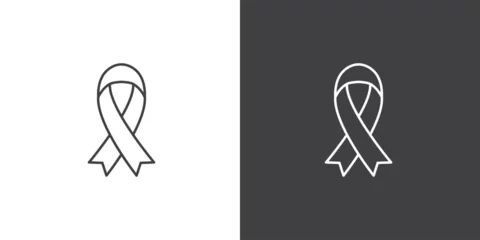 Fotobehang Black awareness ribbon icon on black and white background. Vector symbol of grief and melanoma. Terrorism. Mourning ribbon icon, a symbol of mourning for death. © sugarstock