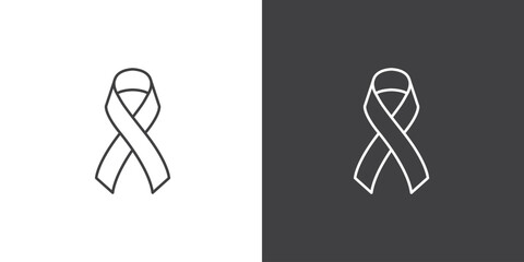 Vector of Black ribbon mourning sign, icon line of black ribbon, Symbol of mourning and melanoma. Raster version. awareness ribbon as a symbol of humanity, moral support,