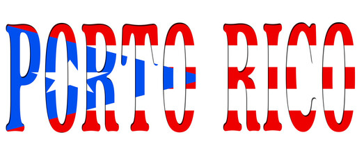 3d design illustration of the name of Porto Rico. Filling letters with the flag of Porto Rico. Transparent background.