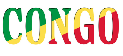 3d design illustration of the name of Republic of the Congo. Filling letters with the flag of Republic of the Congo. Transparent background.
