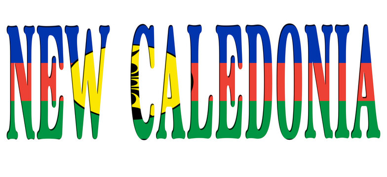 3d design illustration of the name of New Caledonia. Filling letters with the flag of New Caledonia. Transparent background.