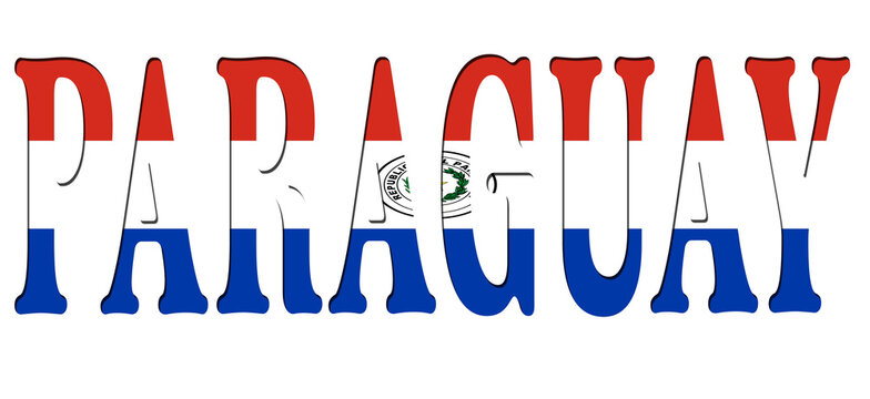 3d design illustration of the name of Paraguay. Filling letters with the flag of Paraguay. Transparent background.