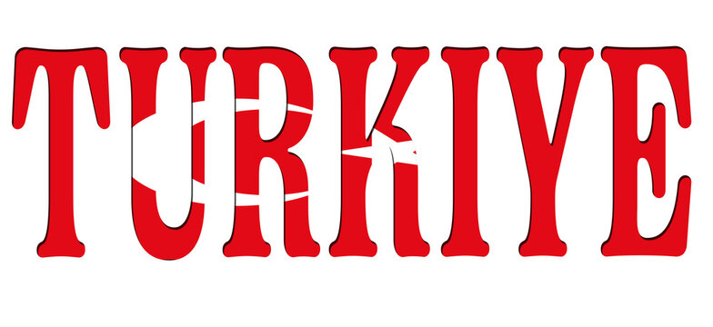 3d design illustration of the name of Türkiye. Filling letters with the flag of Türkiye. Transparent background.