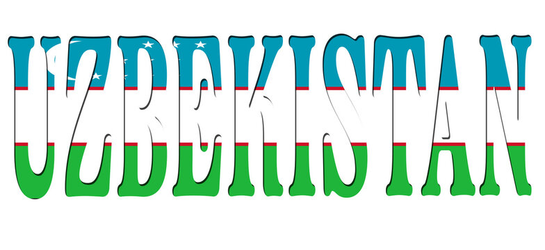 3d design illustration of the name of Uzbekistan. Filling letters with the flag of Uzbekistan. Transparent background.