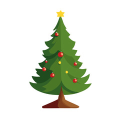Decorated Christmas tree. Flat cartoon design. AI generated vector illustration