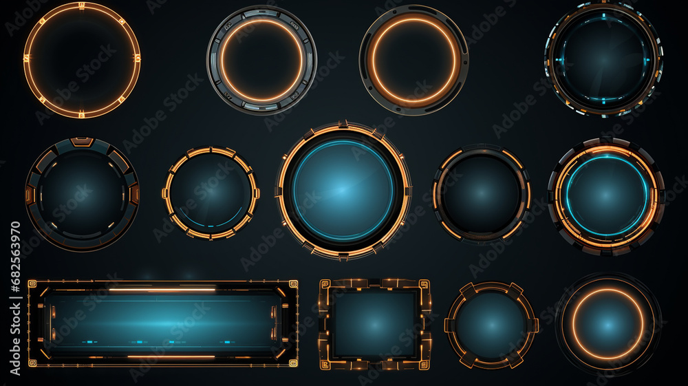 Wall mural futuristic interface with hologram and circles - Wall murals