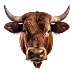 A Face Shot of a Bull Isolated Showing Its Strength and Bullish Nature. Isolated on a Transparent Background