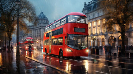 Fototapeta na wymiar Red double decker bus in London