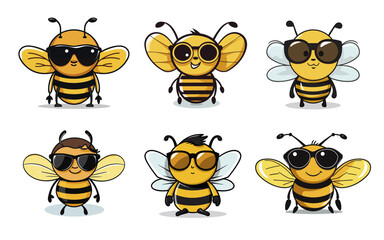 Set collection cute bee cartoon cake vector illustration