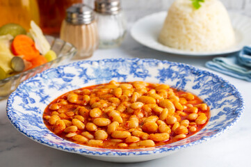 Traditional delicious Turkish food; dried bean. Turkish name; kuru fasulye yemegi