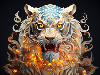 Tiger in the Chinese traditional style, lunar New Year festival. 3D style