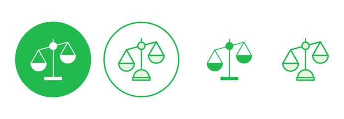 Scales icon set. Weight scale icon. Law scale icon. Justice