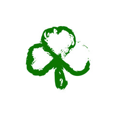 Irish shamrock isolated on white background Green clover with three leaves symbol of a St Patrick day Brush stroke Vector illustration