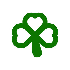 Irish shamrock isolated on white background Green clover with three leaves symbol of a St Patrick day Brush stroke Vector illustration