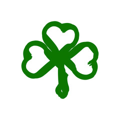 Irish shamrock isolated on white background Green clover with three leaves symbol of a St Patrick day Brush stroke Vector illustration