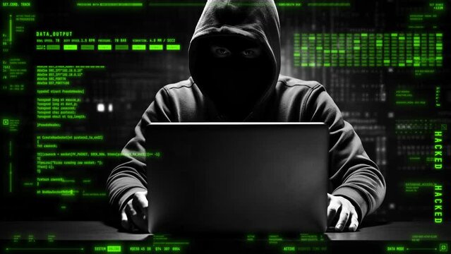 warning message, hacked, security alert, information technology system breach, animated cyber crime background, 4k uhd loop