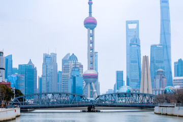 Fototapeta na wymiar Scenery of Zhapu Bridge-Lujiazui and Waibaidu Bridge in Huangpu District, Shanghai