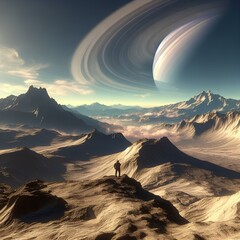 man on other planets, view of saturn, space exploration