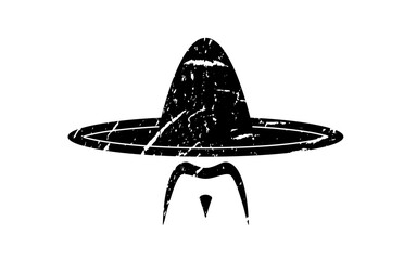 Creative south american character with sombrero hat, moustache isolated on white. Vintage mexican character vector on white background.
