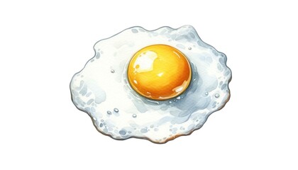 Sunny Side Up Perfection: Watercolor Illustration of a Classic Breakfast Fried Egg, Ideal for Culinary Art and Food-Themed Design - obrazy, fototapety, plakaty