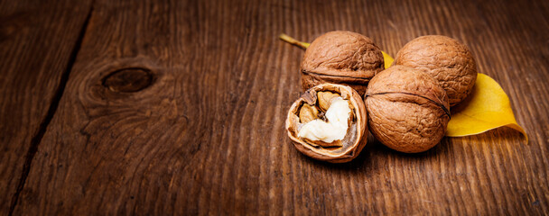 walnuts on a wooden table