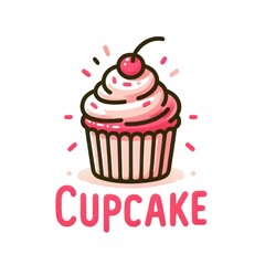 Cherry-Topped Cupcake with Pink Frosting Illustration - A Sweet Treat for Dessert Enthusiasts