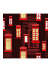 Editable Dark Background Typical Red Traditional English Telephone Booth in Flat Style Vector Illustration as Seamless Pattern for England Culture Tradition and History Related Design