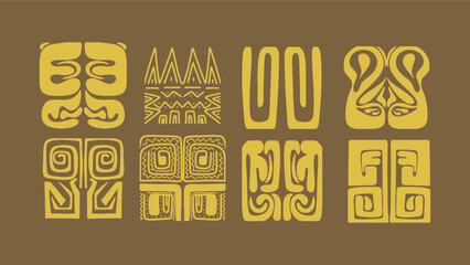 Unique ethnic folklore tribal ornament set. Abstract shapes set. African elements. Vector illustration.