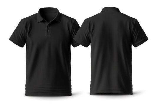 Mockup - schwarzes T-Shirt von vorne und hinten auf wei&szlig;em Hintergrund. Ideal, um eigene Motive auf das Shirt in schwarz zu platzieren.
