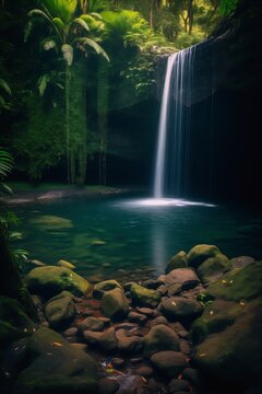 waterfall middle forest rocks tropical pool lens flares australian underexposed paradise moody young pristine deep