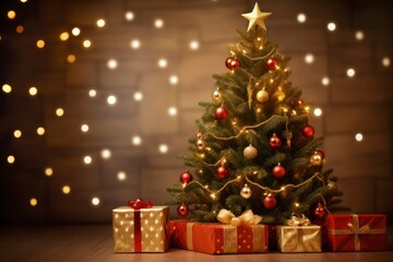 Fototapeta na wymiar Christmas Scene with Gifts and Tree.
