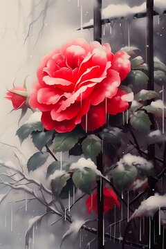 rose snow rain nature profile red flowers different types contrast trend evokes delight giant thorns
