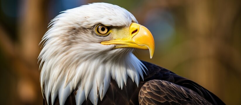 The bald and mean eagle, known for its intense gaze and commanding attitude, traveled through the unspoiled nature, its face a portrait of determination and power. With piercing eyes, a sharp beak