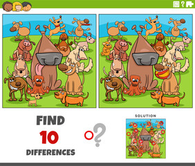 differences activity with cartoon playful dogs animal characters