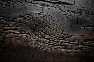 Papier Peint photo Texture du bois de chauffage Rough textured surface of burnt wood close up. Background with copy space