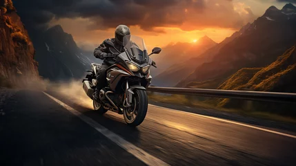 Foto op Plexiglas A motorcycle / motorcyclist riding down a scenic curvy road © Vincent