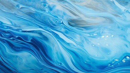 Close-up of a silver and blue swirled epoxy wall texture, reflecting soft light. - obrazy, fototapety, plakaty