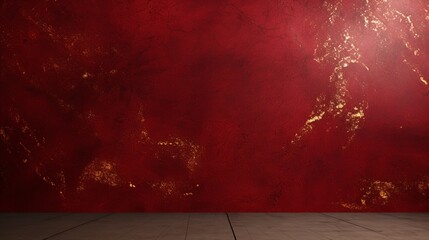 High-definition image of a glossy, deep red epoxy wall texture with subtle gold flecks. - obrazy, fototapety, plakaty