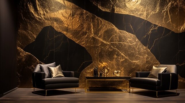 Metallic gold and black epoxy wall texture, creating a luxurious and opulent feel.