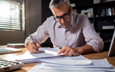 Obraz premium Portrait of a small business owner calculating his bills and revenue