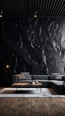 A glossy black epoxy wall texture with subtle silver streaks, elegant and modern - obrazy, fototapety, plakaty