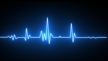 Blue glowing neon heartbeat, pulse line. Pulse medical concept background