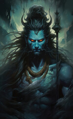 Lord Shiva Statue Painting Artwork, Generative AI