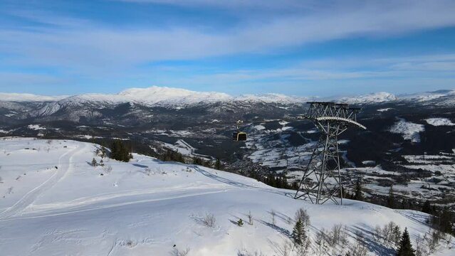 Following Chair lifts in ski resort in Voss, Norway