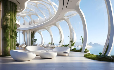 Futuristic hotel architecture of tomorrow concept. - obrazy, fototapety, plakaty